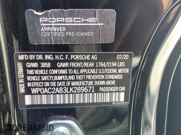 ✅ 2020 Porsche 718 Cayman GT4 • VIN: WP0AC2A83LK289671 • Лот: 48870965. Опубликован ранее на Copart с пробегом 16 907 миль. Бесплатный доступ к архиву аукционных продаж из США и подробный отчёт об истории автомобиля на DreamBid. Изображение 12.