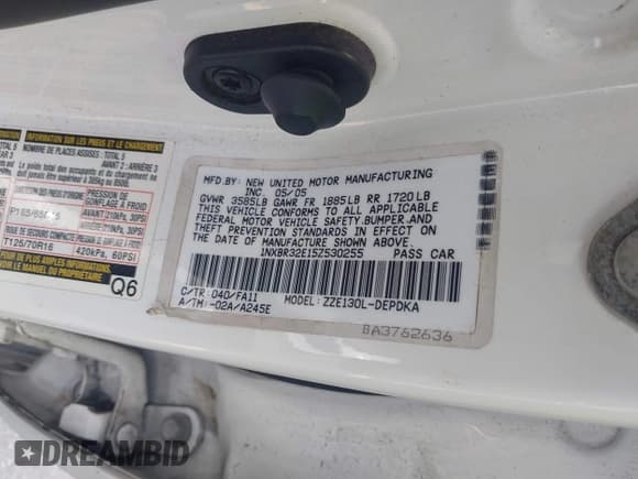 ✅ 2005 Toyota Corolla CE • VIN: 1NXBR32E15Z530255 • Лот: 42334797. Опубликован ранее на IAAI с пробегом 52 611 миль. Бесплатный доступ к архиву аукционных продаж из США и подробный отчёт об истории автомобиля на DreamBid. Изображение 9.