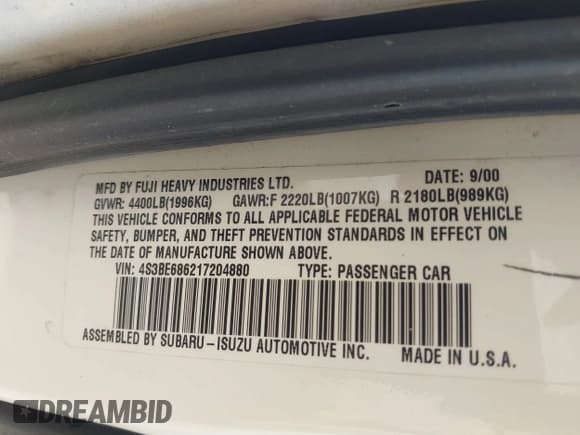 ✅ 2001 Subaru Legacy Outback Limited • VIN: 4S3BE686217204880 • Lot: 42485485. Listed on IAAI with 280,475 mi. Free auction sales archive from the USA and detailed vehicle history report at DreamBid. Image 9.