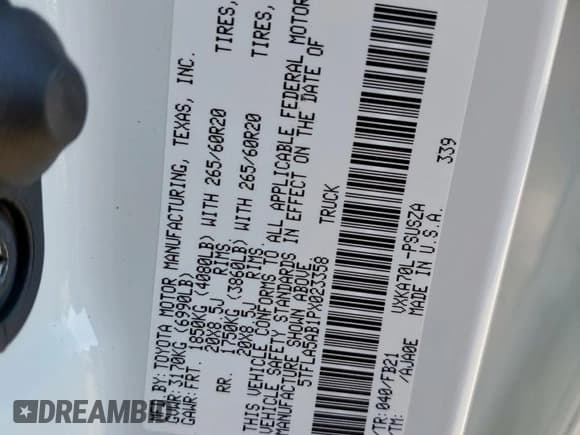 ✅ 2023 Toyota Tundra SR5 • VIN: 5TFLA5AB1PX023358 • Lot: 91829715. Wystawiony na Copart z przebiegiem 69 522 mil. Bezpłatny archiwum sprzedaży aukcyjnych z USA i szczegółowy raport historii pojazdu na DreamBid. Zdjęcie 12.