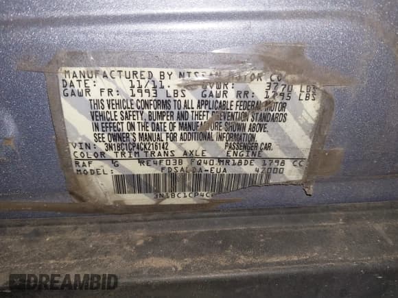 ✅ 2012 Nissan Versa S • VIN: 3N1BC1CP4CK216142 • Lot: 43440042. Listed on IAAI with 132,528 mi. Free auction sales archive from the USA and detailed vehicle history report at DreamBid. Image 9.