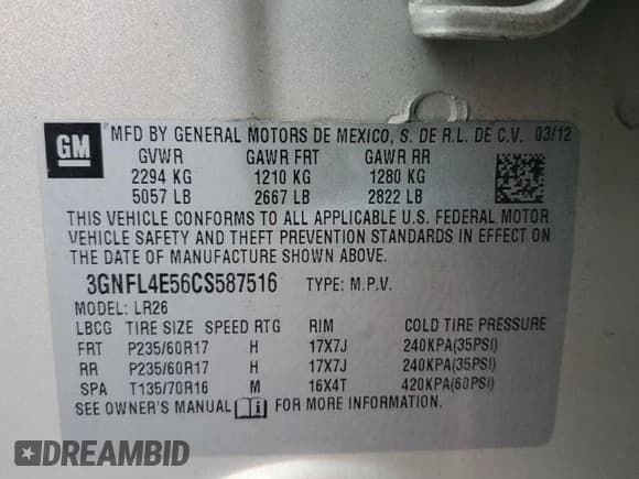 ✅ 2012 Chevrolet Captiva Sport LTZ • VIN: 3GNFL4E56CS587516 • Lot: 57791775. Wystawiony na Copart z przebiegiem 120 949 mil. Bezpłatny archiwum sprzedaży aukcyjnych z USA i szczegółowy raport historii pojazdu na DreamBid. Zdjęcie 13.