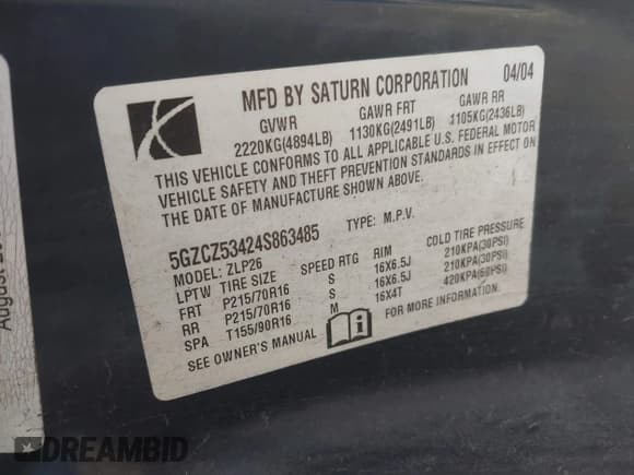 ✅ 2004 Saturn VUE V6 • VIN: 5GZCZ53424S863485 • Lot: 41702410. Wystawiony na IAAI z przebiegiem 318 651 mil. Bezpłatny archiwum sprzedaży aukcyjnych z USA i szczegółowy raport historii pojazdu na DreamBid. Zdjęcie 9.