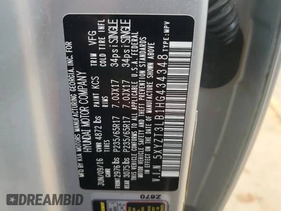 2017 Hyundai Santa Fe 2.4L с VIN 5XYZT3LB1HG434348, выставлен на аукционе Copart как лот 91143805 с пробегом 148 430 миль миль и Чистый • Clean title. История ставок и продаж доступна на DreamBid. Изображение 13.