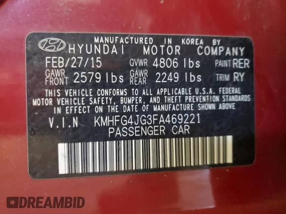 2015 Hyundai Azera с VIN KMHFG4JG3FA469221, выставлен на аукционе Copart как лот 50949075 с пробегом 82 923 миль миль и Чистый • Clean title. История ставок и продаж доступна на DreamBid. Изображение 12.