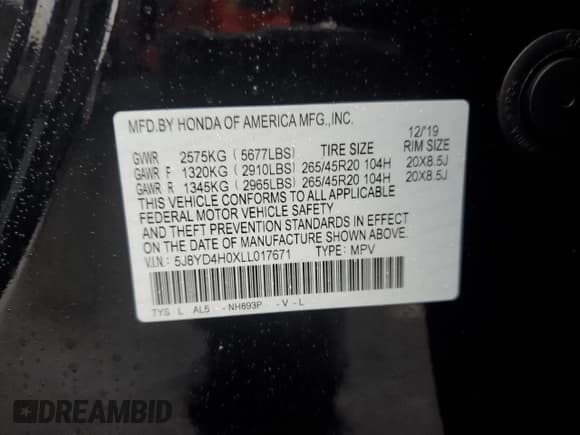 ✅ 2020 Acura MDX Technology • VIN: 5J8YD4H0XLL017671 • Lot: 51522895. Listed on Copart with 39,915 mi. Free auction sales archive from the USA and detailed vehicle history report at DreamBid. Image 12.