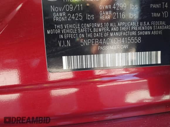 2012 Hyundai Sonata GLS z VIN 5NPEB4ACXCH415558, wystawiony jako IAAI lot #43494125 z przebiegiem 127 214 mil mil oraz . Historia ofert i sprzedaży dostępna na DreamBid. Obrazek 9.