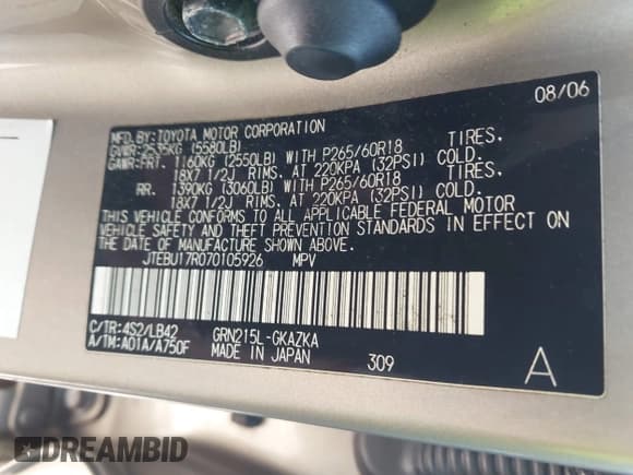 ✅ 2007 Toyota 4Runner Limited • VIN: JTEBU17R070105926 • Лот: 43452564. Опубликован ранее на IAAI с пробегом 294 873 миль. Бесплатный доступ к архиву аукционных продаж из США и подробный отчёт об истории автомобиля на DreamBid. Изображение 9.