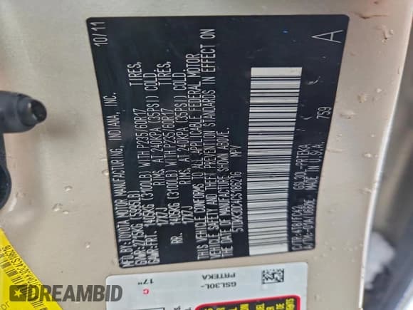 ✅ 2012 Toyota Sienna LE • VIN: 5TDKK3DC4CS186216 • Lot: 96060625. Wystawiony na Copart z przebiegiem 211 342 mil. Bezpłatny archiwum sprzedaży aukcyjnych z USA i szczegółowy raport historii pojazdu na DreamBid. Zdjęcie 12.