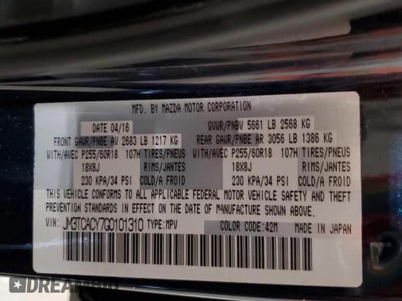 ✅ 2016 Mazda CX-9 Touring • VIN: JM3TCACY7G0101310 • Lot: 57134255. Listed on Copart with 158,830 mi. Free auction sales archive from the USA and detailed vehicle history report at DreamBid. Image 13.