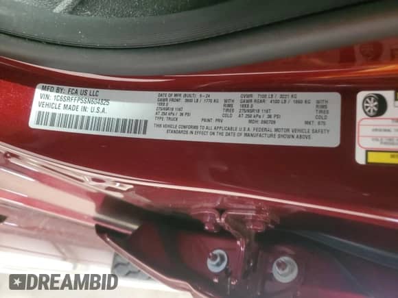 2025 Ram 1500 Big Horn z VIN 1C6SRFFP5SN604825, wystawiony jako Copart lot #80315675 z przebiegiem 4 204 mil mil oraz Szkoda całkowita • Salvage title. Historia ofert i sprzedaży dostępna na DreamBid. Obrazek 12.