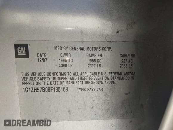 ✅ 2008 Chevrolet Malibu 1LT • VIN: 1G1ZH57B08F185169 • Lot: 43493245. Listed on IAAI with 264,474 mi. Free auction sales archive from the USA and detailed vehicle history report at DreamBid. Image 9.