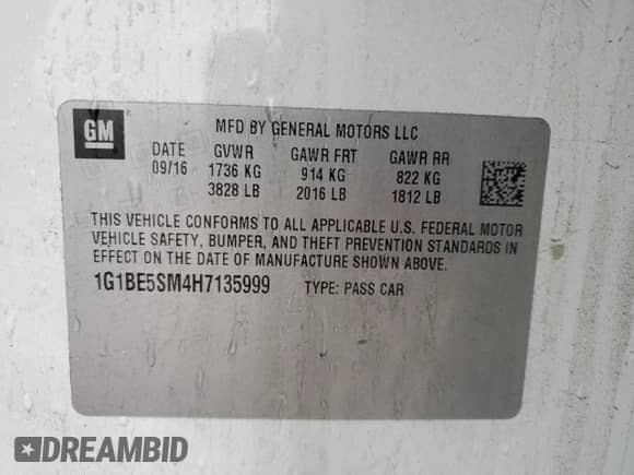 2017 Chevrolet Cruze LT z VIN 1G1BE5SM4H7135999, wystawiony jako Copart lot #62504242 z przebiegiem 95 450 mil mil oraz . Historia ofert i sprzedaży dostępna na DreamBid. Obrazek 10.