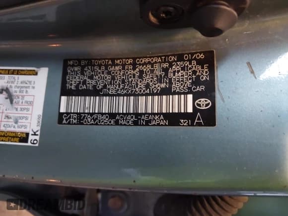 ✅ 2007 Toyota Camry LE • VIN: JTNBE46KX73004197 • Lot: 43188030. Listed on IAAI with 243,578 mi. Free auction sales archive from the USA and detailed vehicle history report at DreamBid. Image 9.