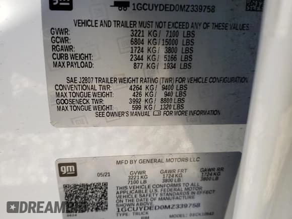 ✅ 2021 Chevrolet Silverado 1500 LT • VIN: 1GCUYDED0MZ339758 • Lot: 76075953. Wystawiony na Copart z przebiegiem 46 115 mil. Bezpłatny archiwum sprzedaży aukcyjnych z USA i szczegółowy raport historii pojazdu na DreamBid. Zdjęcie 14.