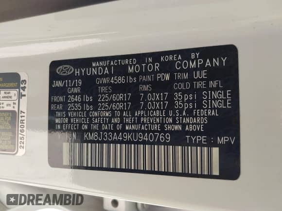 2019 Hyundai Tucson Value с VIN KM8J33A49KU940769, выставлен на аукционе IAAI как лот 42539018 с пробегом 62 648 миль миль и . История ставок и продаж доступна на DreamBid. Изображение 9.