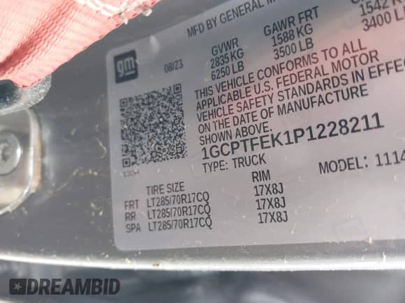 2023 Chevrolet Colorado 4WD ZR2 с VIN 1GCPTFEK1P1228211, выставлен на аукционе IAAI как лот 41673398 с пробегом Не указан миль и . История ставок и продаж доступна на DreamBid. Изображение 9.