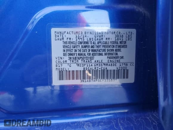 ✅ 2014 Nissan Sentra SR • VIN: 3N1AB7AP5EY331837 • Lot: 71291695. Wystawiony na Copart z przebiegiem 151 153 mil. Bezpłatny archiwum sprzedaży aukcyjnych z USA i szczegółowy raport historii pojazdu na DreamBid. Zdjęcie 13.