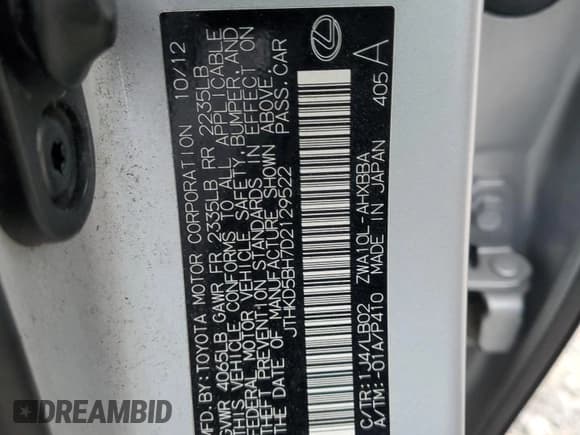 ✅ 2013 Lexus CT 200h • VIN: JTHKD5BH7D2129522 • Лот: 93306575. Опубликован ранее на Copart с пробегом Не указан. Бесплатный доступ к архиву аукционных продаж из США и подробный отчёт об истории автомобиля на DreamBid. Изображение 12.