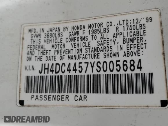 ✅ 2000 Acura Integra LS • VIN: JH4DC4457YS005684 • Lot: 76396734. Wystawiony na Copart z przebiegiem 234 513 mil. Bezpłatny archiwum sprzedaży aukcyjnych z USA i szczegółowy raport historii pojazdu na DreamBid. Zdjęcie 13.