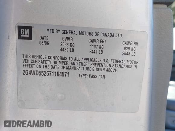 ✅ 2007 Buick LaCrosse CXL • VIN: 2G4WD552671104671 • Lot: 43501033. Wystawiony na IAAI z przebiegiem Nie podano. Bezpłatny archiwum sprzedaży aukcyjnych z USA i szczegółowy raport historii pojazdu na DreamBid. Zdjęcie 9.