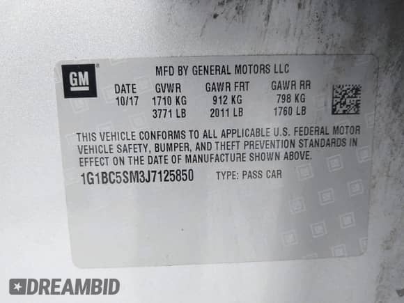 2018 Chevrolet Cruze LS с VIN 1G1BC5SM3J7125850, выставлен на аукционе IAAI как лот 43408913 с пробегом 135 200 миль миль и . История ставок и продаж доступна на DreamBid. Изображение 9.