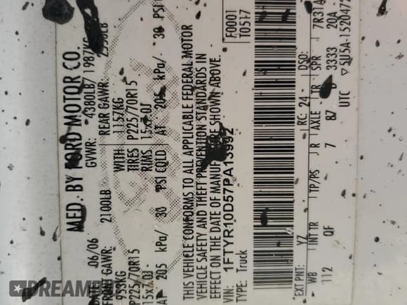 ✅ 2007 Ford Ranger XL • VIN: 1FTYR10D57PA13992 • Lot: 85839625. Wystawiony na Copart z przebiegiem 201 722 mil. Bezpłatny archiwum sprzedaży aukcyjnych z USA i szczegółowy raport historii pojazdu na DreamBid. Zdjęcie 12.