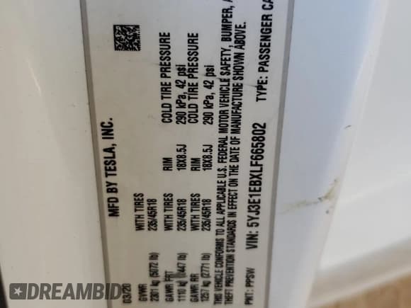 ✅ 2020 Tesla Model 3 Long Range • VIN: 5YJ3E1EBXLF665802 • Lot: 54877435. Wystawiony na Copart z przebiegiem 36 697 mil. Bezpłatny archiwum sprzedaży aukcyjnych z USA i szczegółowy raport historii pojazdu na DreamBid. Zdjęcie 12.