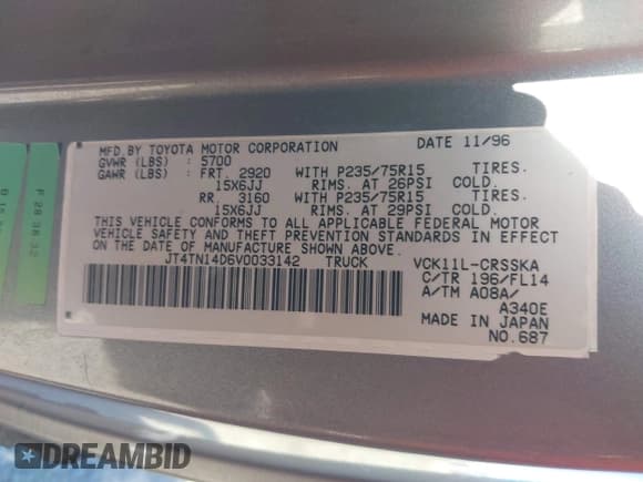 ✅ 1997 Toyota T100 SR5 • VIN: JT4TN14D6V0033142 • Lot: 42416556. Wystawiony na IAAI z przebiegiem 226 080 mil. Bezpłatny archiwum sprzedaży aukcyjnych z USA i szczegółowy raport historii pojazdu na DreamBid. Zdjęcie 9.