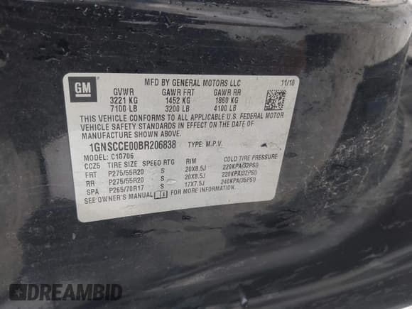 ✅ 2011 Chevrolet Tahoe LTZ • VIN: 1GNSCCE00BR206838 • Lot: 42854734. Listed on IAAI with 266,312 mi. Free auction sales archive from the USA and detailed vehicle history report at DreamBid. Image 9.