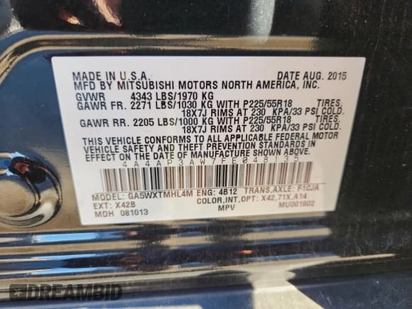 ✅ 2015 Mitsubishi Outlander ES • VIN: 4A4AP3AW7FE048135 • Lot: 86696985. Wystawiony na Copart z przebiegiem 78 809 mil. Bezpłatny archiwum sprzedaży aukcyjnych z USA i szczegółowy raport historii pojazdu na DreamBid. Zdjęcie 13.