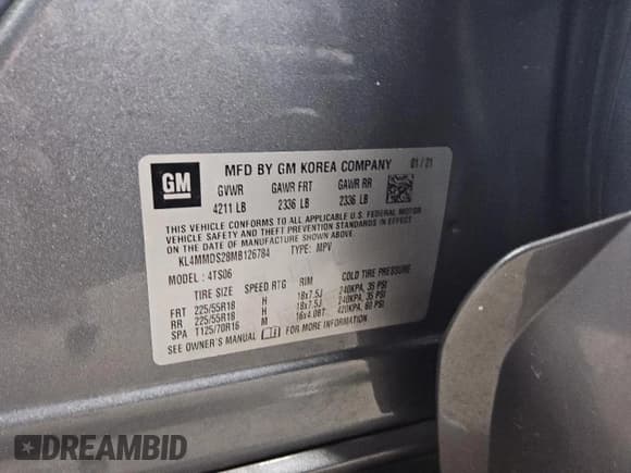✅ 2021 Buick Encore GX Select • VIN: KL4MMDS28MB126784 • Lot: 90317455. Listed on Copart with 104,393 mi. Free auction sales archive from the USA and detailed vehicle history report at DreamBid. Image 12.