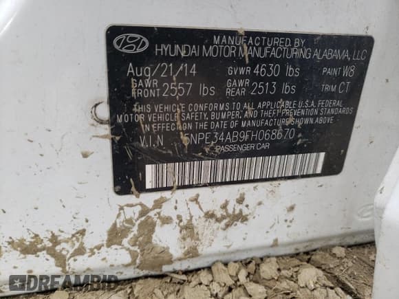 ✅ 2015 Hyundai Sonata Sport • VIN: 5NPE34AB9FH068670 • Lot: 42198423. Listed on Copart with 69,034 mi. Free auction sales archive from the USA and detailed vehicle history report at DreamBid. Image 12.