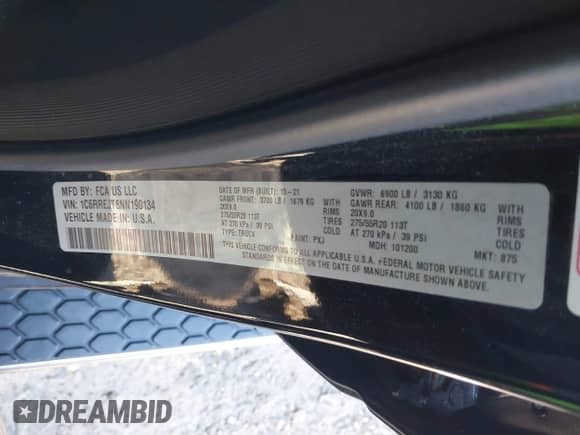 2022 Ram 1500 Laramie с VIN 1C6RREJT8NN190134, выставлен на аукционе IAAI как лот 41811489 с пробегом 63 984 миль миль и . История ставок и продаж доступна на DreamBid. Изображение 9.