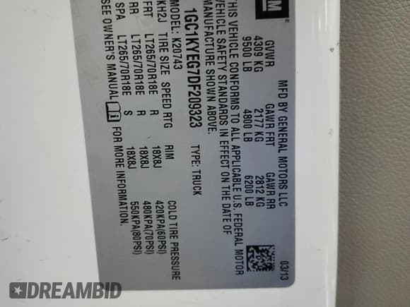 ✅ 2013 Chevrolet Silverado 2500HD LTZ • VIN: 1GC1KYEG7DF209323 • Lot: 45054475. Listed on Copart with 243,692 mi. Free auction sales archive from the USA and detailed vehicle history report at DreamBid. Image 14.