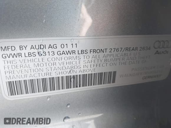 ✅ 2011 Audi A6 Prestige • VIN: WAUKGAFB7BN055454 • Lot: 43786306. Listed on IAAI with 120,049 mi. Free auction sales archive from the USA and detailed vehicle history report at DreamBid. Image 9.