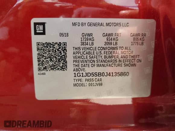 2018 Chevrolet Sonic LT с VIN 1G1JD5SB0J4135860, выставлен на аукционе Copart как лот 65930064 с пробегом 95 815 миль миль и Списание • Salvage title. История ставок и продаж доступна на DreamBid. Изображение 14.