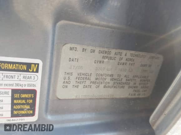 2006 Chevrolet Aveo LT z VIN KL1TG56666B600429, wystawiony jako IAAI lot #43103604 z przebiegiem 83 477 mil mil oraz . Historia ofert i sprzedaży dostępna na DreamBid. Obrazek 9.