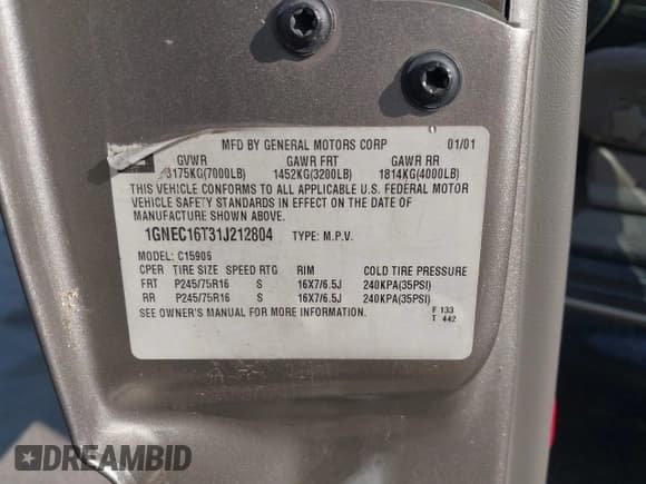 ✅ 2001 Chevrolet Suburban LS • VIN: 1GNEC16T31J212804 • Лот: 42578478. Опубликован ранее на IAAI с пробегом 276 869 миль. Бесплатный доступ к архиву аукционных продаж из США и подробный отчёт об истории автомобиля на DreamBid. Изображение 9.