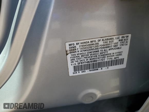 ✅ 2009 Honda Pilot LX • VIN: 5FNYF48269B011727 • Lot: 82711185. Wystawiony na Copart z przebiegiem 255 615 mil. Bezpłatny archiwum sprzedaży aukcyjnych z USA i szczegółowy raport historii pojazdu na DreamBid. Zdjęcie 12.