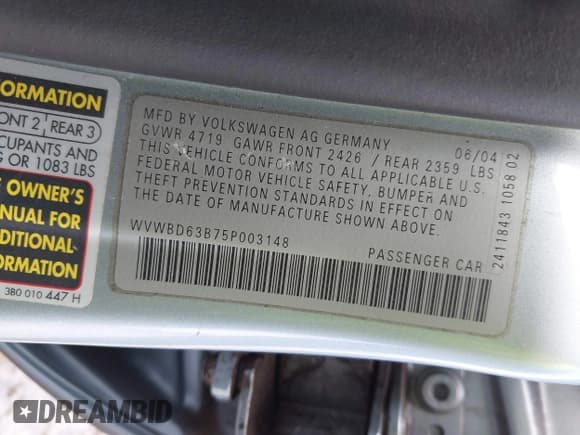 ✅ 2005 Volkswagen Passat • VIN: WVWBD63B75P003148 • Lot: 42155514. Listed on IAAI with 159,063 mi. Free auction sales archive from the USA and detailed vehicle history report at DreamBid. Image 9.
