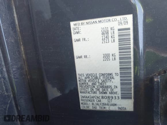 ✅ 2010 Nissan Maxima SV • VIN: 1N4AA5AP2AC808933 • Лот: 43753547. Опубликован ранее на IAAI с пробегом 127 915 миль. Бесплатный доступ к архиву аукционных продаж из США и подробный отчёт об истории автомобиля на DreamBid. Изображение 9.