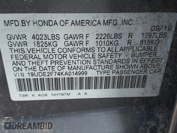 ✅ 2019 Acura ILX Premium • VIN: 19UDE2F74KA014999 • Lot: 42646222. Listed on IAAI with 48,356 mi. Free auction sales archive from the USA and detailed vehicle history report at DreamBid. Image 9.