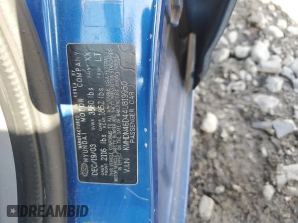 ✅ 2004 Hyundai Elantra GLS • VIN: KMHDN46D44U819950 • Lot: 51485005. Listed on Copart with 163,700 mi. Free auction sales archive from the USA and detailed vehicle history report at DreamBid. Image 12.