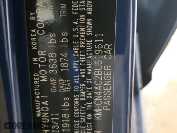 ✅ 2011 Hyundai Accent GLS • VIN: KMHCN4AC2BU619611 • Lot: 66896835. Listed on Copart with 110,949 mi. Free auction sales archive from the USA and detailed vehicle history report at DreamBid. Image 12.