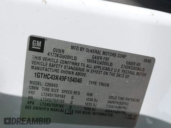 ✅ 2009 GMC Sierra 2500HD • VIN: 1GTHC43K49F104046 • Lot: 41802567. Listed on IAAI with 233,457 mi. Free auction sales archive from the USA and detailed vehicle history report at DreamBid. Image 9.