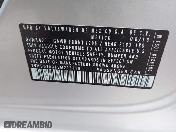 ✅ 2014 Volkswagen Jetta SE • VIN: 3VWD07AJ8EM213619 • Lot: 42976436. Listed on IAAI with 102,132 mi. Free auction sales archive from the USA and detailed vehicle history report at DreamBid. Image 9.