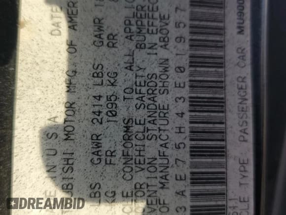 ✅ 2003 Mitsubishi Eclipse GTS • VIN: 4A3AE75H43E019572 • Lot: 64333795. Listed on Copart with 149,780 mi. Free auction sales archive from the USA and detailed vehicle history report at DreamBid. Image 12.