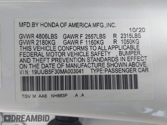 ✅ 2021 Acura TLX • VIN: 19UUB5F30MA003041 • Lot: 43726690. Listed on IAAI with 52,355 mi. Free auction sales archive from the USA and detailed vehicle history report at DreamBid. Image 9.