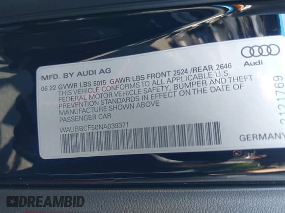 ✅ 2022 Audi A5 • VIN: WAUBBCF50NA039371 • Лот: 41729474. Опубликован ранее на IAAI с пробегом Не указан. Бесплатный доступ к архиву аукционных продаж из США и подробный отчёт об истории автомобиля на DreamBid. Изображение 9.